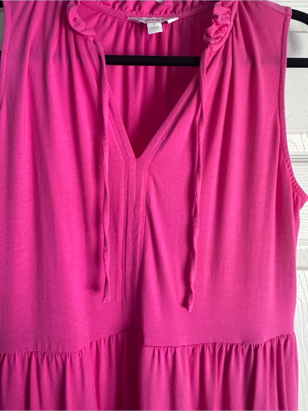 crown & ivy Bright Pink Sleeveless Tiered Maxi Dress Summer Vacation - Picture 4 of 7